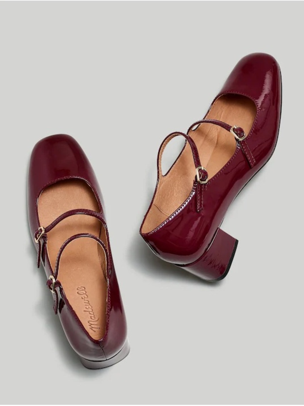 New Madewell Nettie Wine Patent Double-Strap Mary Jane Heels, size 6